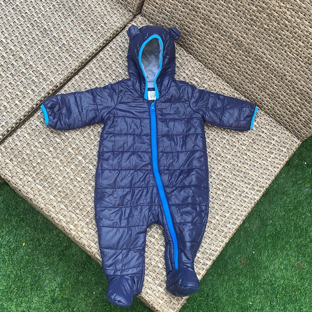 Blue GAP Baby Snowsuit w/ bear ears. 3-6mo
